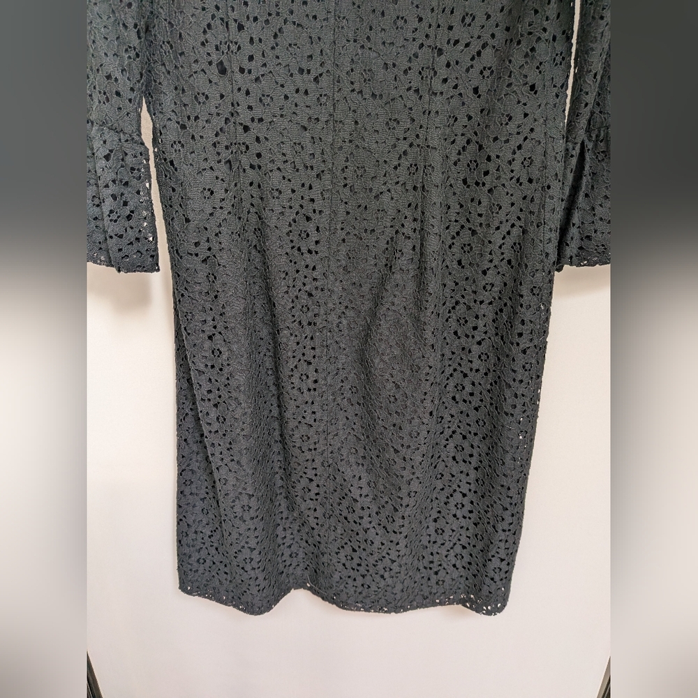 Pendleton Black Floral Lace Eyelet Bell Sleeve Shift Dress Size 12 - Picture 14 of 14